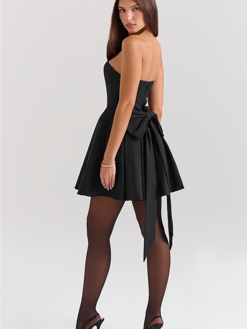 House of CB EMMANUELA Black Strapless Detachable Bow Mini Dress XS NWT